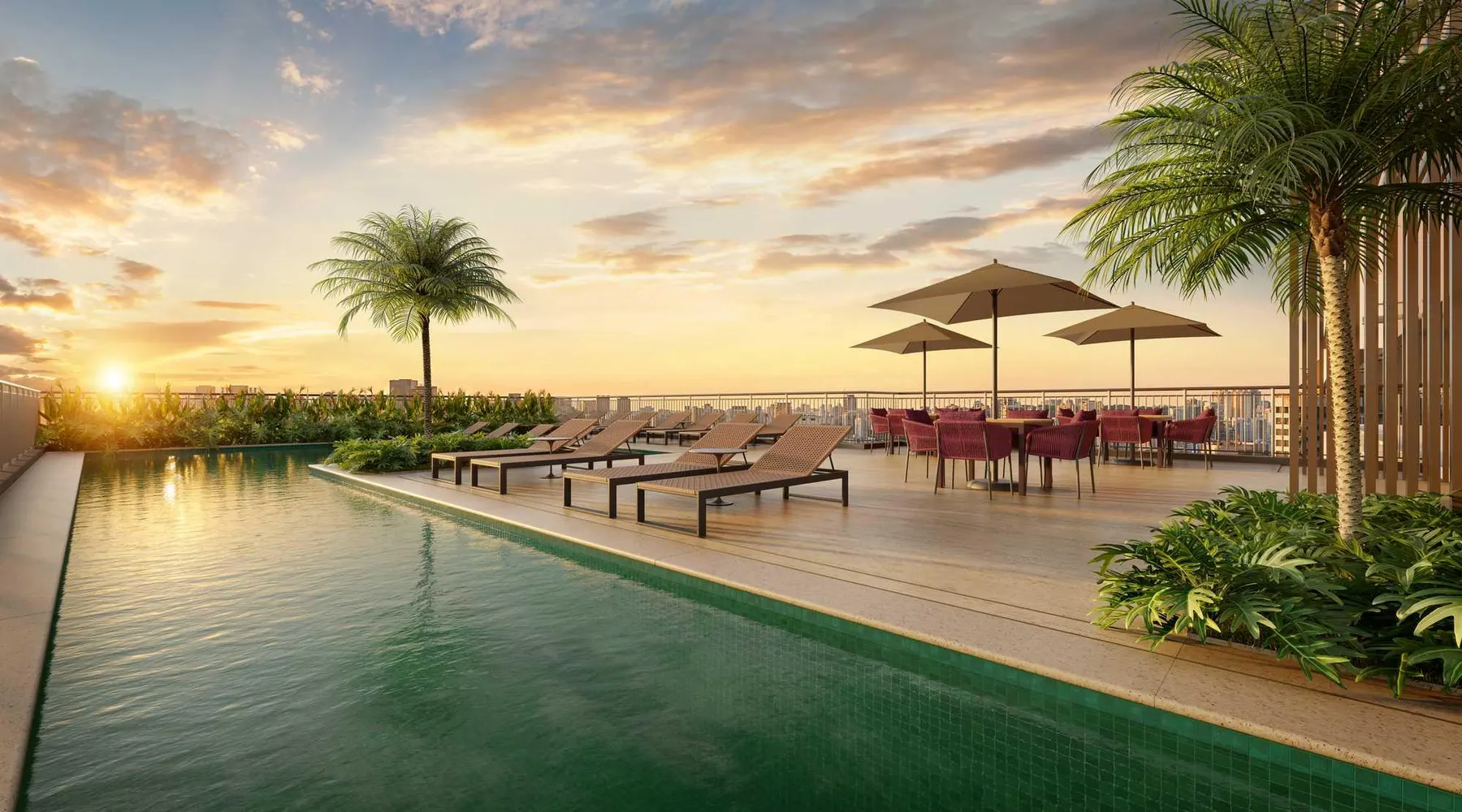 Piscina com raia de 25 m no rooftop